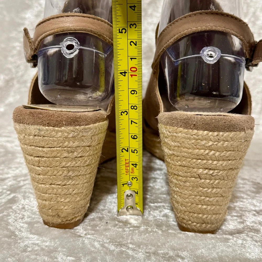 Vince Camuto Women 8.5M Tan Suede Espadrille Wedge Sandals Open Toe‎ Ankle Strap